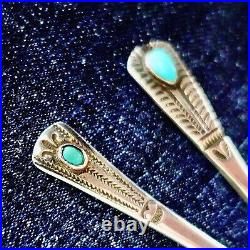 Navajo Spoon Set / Turquoise & Sterling Silver / Vintage Southwest Pawn