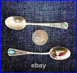 Navajo Spoon Set / Turquoise & Sterling Silver / Vintage Southwest Pawn