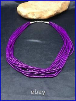 Navajo Stabilized Sugilite 10S Sterling Silver Tube Heishi Necklace 19 4195
