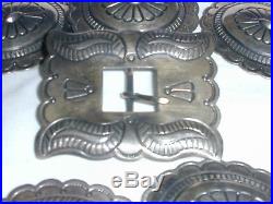 Navajo Sterling Belt Buckle With 10 Concho Sterling Links- Old Pawn- 184 Grams