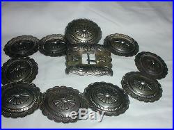 Navajo Sterling Belt Buckle With 10 Concho Sterling Links- Old Pawn- 184 Grams