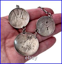 Navajo Sterling Silver 3-Medallion Stamped Thunderbird Necklace Handmade Chain