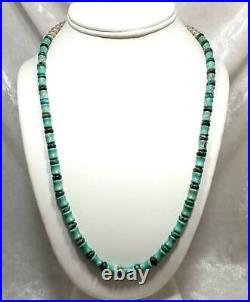 Navajo Sterling Silver 6MM Wide Turquoise Bead Necklace 27.7 Grams