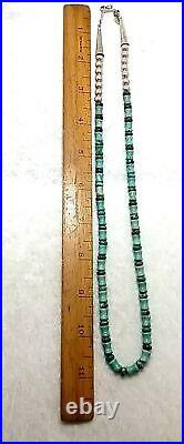 Navajo Sterling Silver 6MM Wide Turquoise Bead Necklace 27.7 Grams