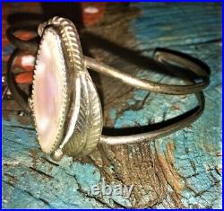 Navajo Sterling Silver 925 Bracelet, Mother Of Pearl Leaf Berry, Cuff Closure OS