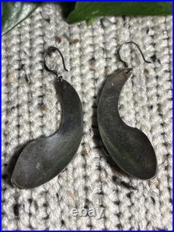 Navajo Sterling Silver 925 Crescent Leaf & Mother Of Pearl Dangle Earrings