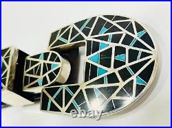 Navajo Sterling Silver. 925 Ranger Belt Buckle Inlaid Onyx Turquoise Stones 35