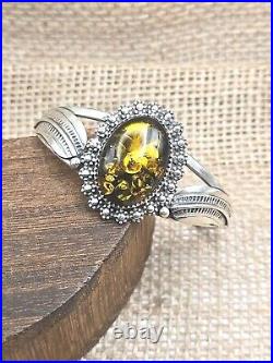 Navajo Sterling Silver & Amber Cuff Bracelet Rose & Allen Joe Boy