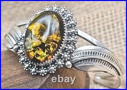 Navajo Sterling Silver & Amber Cuff Bracelet Rose & Allen Joe Boy