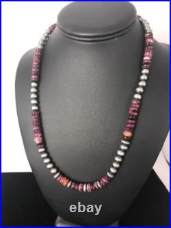 Navajo Sterling Silver Beads Purple Spiny Oyster 8 mm Bead Necklace 99507