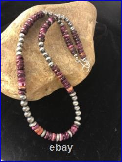 Navajo Sterling Silver Beads Purple Spiny Oyster 8 mm Bead Necklace 99507