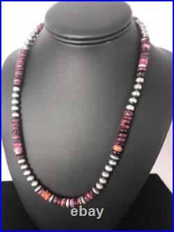 Navajo Sterling Silver Beads Purple Spiny Oyster 8 mm Bead Necklace 99507