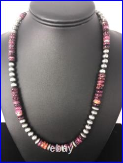 Navajo Sterling Silver Beads Purple Spiny Oyster 8 mm Bead Necklace 99507