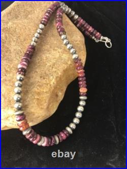 Navajo Sterling Silver Beads Purple Spiny Oyster 8 mm Bead Necklace 99507