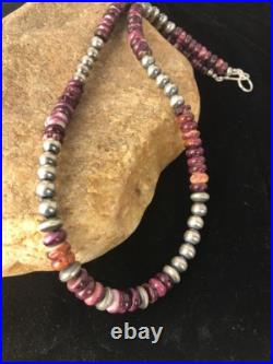 Navajo Sterling Silver Beads Purple Spiny Oyster 8 mm Bead Necklace 99507