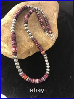 Navajo Sterling Silver Beads Purple Spiny Oyster 8 mm Bead Necklace 99507