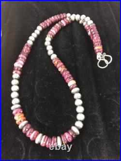 Navajo Sterling Silver Beads Purple Spiny Oyster 8 mm Bead Necklace 99507