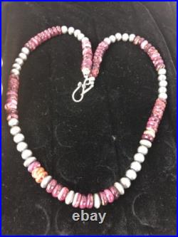 Navajo Sterling Silver Beads Purple Spiny Oyster 8 mm Bead Necklace 99507
