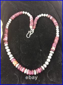 Navajo Sterling Silver Beads Purple Spiny Oyster 8 mm Bead Necklace 99507