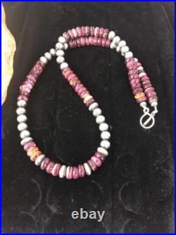 Navajo Sterling Silver Beads Purple Spiny Oyster 8 mm Bead Necklace 99507