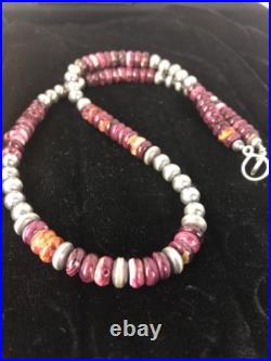 Navajo Sterling Silver Beads Purple Spiny Oyster 8 mm Bead Necklace 99507