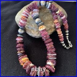 Navajo Sterling Silver Beads Purple Spiny Oyster Necklace 01522