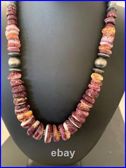 Navajo Sterling Silver Beads Purple Spiny Oyster Necklace 01522