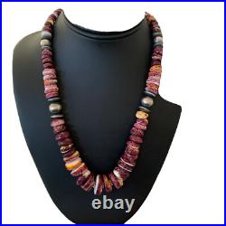 Navajo Sterling Silver Beads Purple Spiny Oyster Necklace 01522