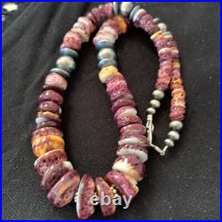 Navajo Sterling Silver Beads Purple Spiny Oyster Necklace 01522