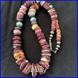 Navajo Sterling Silver Beads Purple Spiny Oyster Necklace 01522