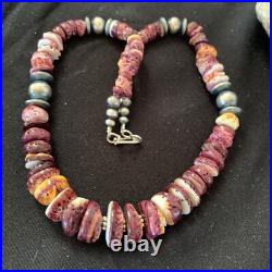 Navajo Sterling Silver Beads Purple Spiny Oyster Necklace 01522