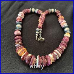 Navajo Sterling Silver Beads Purple Spiny Oyster Necklace 01522