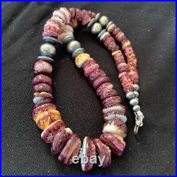 Navajo Sterling Silver Beads Purple Spiny Oyster Necklace 01522