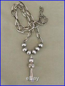 Navajo Sterling Silver Bench Bead And Squash Blossom Necklace/pendant