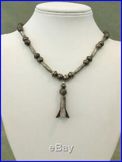 Navajo Sterling Silver Bench Bead And Squash Blossom Pendant/necklace