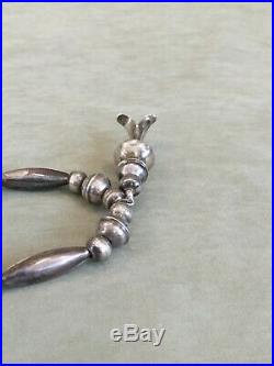 Navajo Sterling Silver Bench Bead Necklace And Squash Blossom Pendant