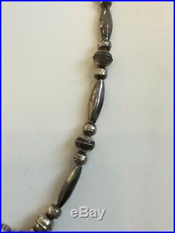 Navajo Sterling Silver Bench Bead Necklace And Squash Blossom Pendant
