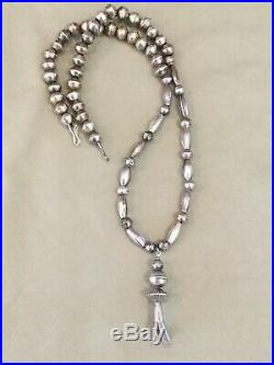 Navajo Sterling Silver Bench Bead Necklace/squash Blossom Pendant