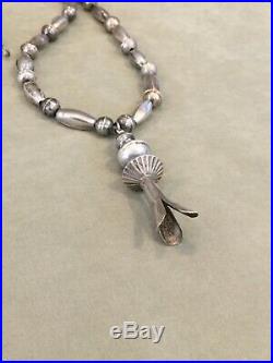 Navajo Sterling Silver Bench Bead Necklace/squash Blossom Pendant