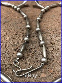 Navajo Sterling Silver Bench Pearls Bead Squash Blossom Sandcast Necklace 31