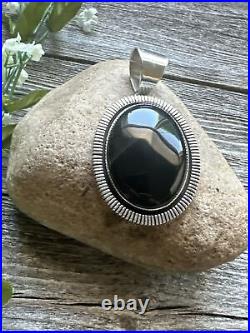 Navajo Sterling Silver Black Onyx Pendant. Philbert Secatero Handmade