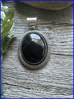 Navajo Sterling Silver Black Onyx Pendant. Philbert Secatero Handmade