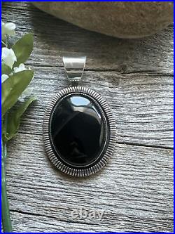 Navajo Sterling Silver Black Onyx Pendant. Philbert Secatero Handmade