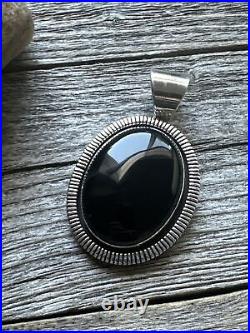Navajo Sterling Silver Black Onyx Pendant. Philbert Secatero Handmade