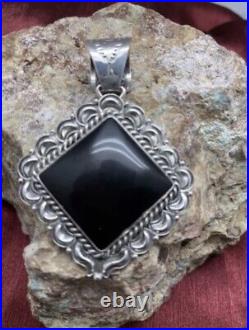 Navajo Sterling Silver Black Onyx Pendant Signed