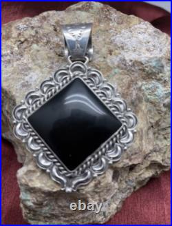 Navajo Sterling Silver Black Onyx Pendant Signed