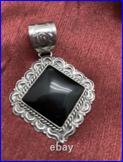 Navajo Sterling Silver Black Onyx Pendant Signed