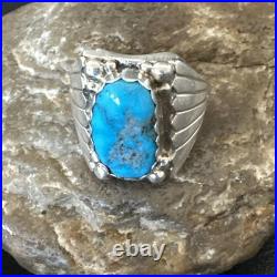 Navajo Sterling Silver Blue Kingman Turquoise Ring Size 10.75 19006