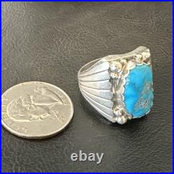 Navajo Sterling Silver Blue Kingman Turquoise Ring Size 10.75 19006