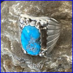 Navajo Sterling Silver Blue Kingman Turquoise Ring Size 10.75 19006